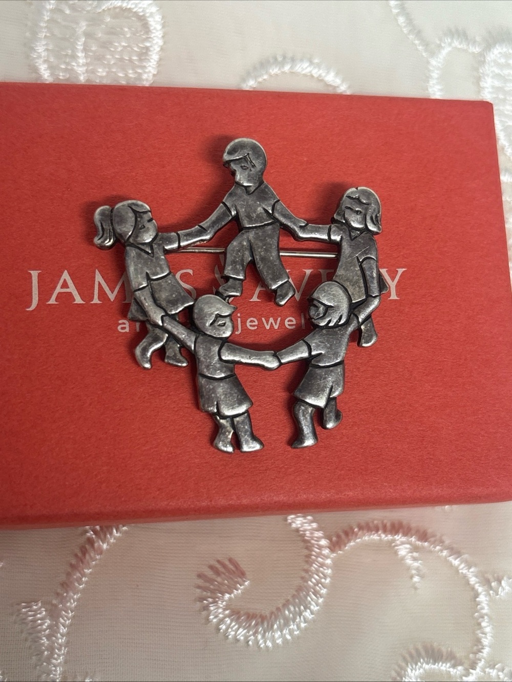 James Avery Silver-Tone Children Holding Hands Brooch - Silver